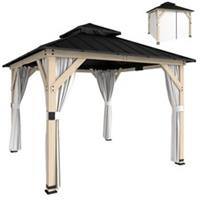 Outsunny 3 x 3 m Hardtop Gazebo, Double Roof Garden Gazebo, Light Grey