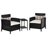 Outsunny 3 PC Outdoor Rattan Sofa Set Table Black, Refurbished