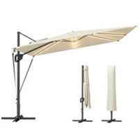Outsunny 3 x 3 m Garden Cantilever Parasol w/ Light, Cover, Wind Protection