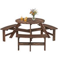 Outsunny 6 Person Fir Wood Table Bench Set Outdoor Garden Patio, Carbonized
