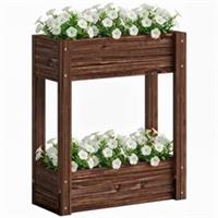 Outsunny 2-Tier Wooden Raised Planter, Raised Garden Bed on Legs