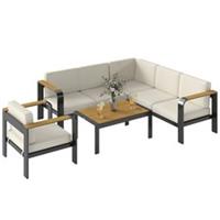 Outsunny Garden Furniture Set with L-Shaped Sofa, Armchair and Table