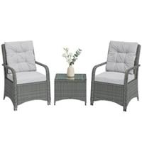 Outsunny 3 Pieces Rattan Bistro Set, Wicker Garden Furniture Set, Light Grey