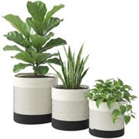 Outsunny Set of 3 Handwoven Cotton Plant Pots, White, Used