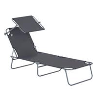 Outsunny Folding Sun Lounger Recliner with Sunshade, Grey, Refurbished