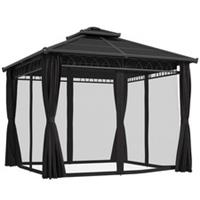 Outsunny 3 x 3 (m) Double Roof Hard Top Gazebo w/Nettings, Dark Grey