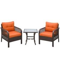 Outsunny 3 Pieces Rattan Bistro Set with Tempered Glass Table Orange