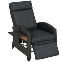 Outsunny Garden Recliner w/ Cushion, Reclining Rattan Chair, Dark Grey/Brown