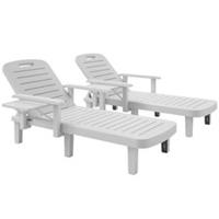 Outsunny Set of 2 Resin Reclining Sun Loungers for Garden, White