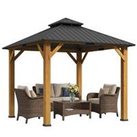 Outsunny 3x(3)M Double-Tier Hardtop Gazebo, Outdoor Patio Shelter, Grey