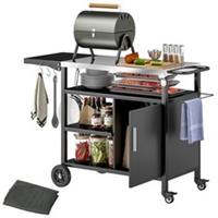 Outsunny Stainless Steel Outdoor Barbecue Trolley with Folding Side Table