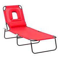 Outsunny Folding Sun Lounger Reclining Chair w/ Pillow Reading Hole Red