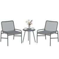 Outsunny Rattan Bistro Set with 2 Chairs & Round Table for Patio, Dark Grey