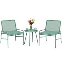 Outsunny Rattan Bistro Set with 2 Chairs & Round Table for Patio, Green
