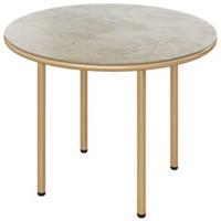 Outsunny Round Small Garden Table with Tempered Glass Top Steel Frame Beige