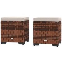 Outsunny Set of 2 Garden Rattan Footstool Storage Ottoman with Removable Cushion
