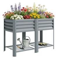 Outsunny Raised Garden Bed with Storage Shelf 120x55cm Grey