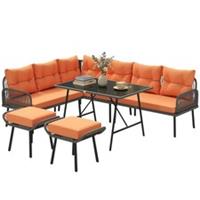 Outsunny Sectional Outdoor Furniture with Glass Top Table, Orange