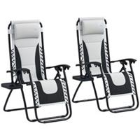Outsunny 2 Pcs 0 Gravity Lounger Folding Recliner Chair w/Cup Holder Refurbished