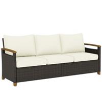 Outsunny 3 Seater Rattan Garden Sofa with Cushioned Wide Seats, Brown