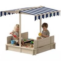 Outsunny Kids Square Wooden Sandpit, Children Sandbox Outdoor Playset