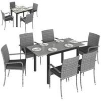 Outsunny 6 Seater Rattan Garden Furniture Set with Stackable Chairs, Light Grey
