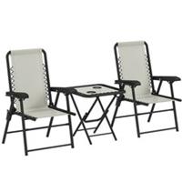 Outsunny 3 Pieces Folding Garden Bistro Set with Cup Holders, White, Refurbished