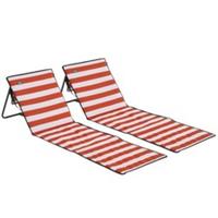 Outsunny Garden Beach Chair Mat Sun Lounger Seats w/ Adjustable Back Refurbished