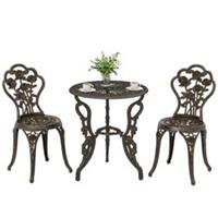 Outsunny Outdoor Bistro Set with Umbrella Hole Rose Design Metallic Refurbished