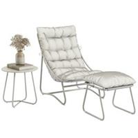 Outsunny 3 Piece Bistro Set Outdoor Table and Chair Set w/ Footstool Refurbished