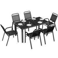 Outsunny Garden Table and Chairs Set for 6 with Umbrella Hole, Refurbished