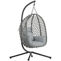 Outsunny Hanging Egg Chair, Rattan Swing Chair with Stand, Grey Refurbished