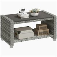 Outsunny Outdoor Coffee Table with Storage Shelf and Slatted Top, Refurbished