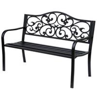 Outsunny Metal Garden Bench, Outdoor Bench with Floral Back, Refurbished