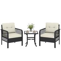 Outsunny 3 Pieces Rattan Bistro Set with Tempered Glass Table Cream, Refurbished