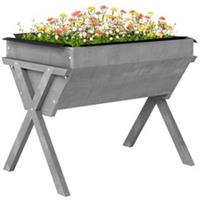Outsunny Wooden Planter Raised Bed Stand Vegetable Flower Bed, Grey Refurbished