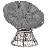 Outsunny Swivel Rattan Papasan Moon Bowl Chair Round with Padded Grey