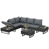 Outsunny 5 Seater Rattan Garden Furniture Set, Adjustable Back, Dark Grey