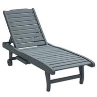 Wooden Sun Lounger with Pull-Out Side Table, Grey, Refurbished