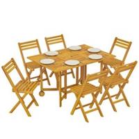 Outsunny 7 Pieces Garden Dining Set with Extending Table, 6 Folding Chairs