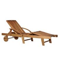 Outsunny Wood Sun Lounger Chaise Bed Back Footrest Patio Furniture w/ Wheels