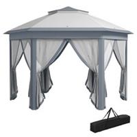 3x4m Hexagon Gazebo with Mesh Curtains Outdoor, Grey, Refurbished