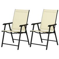 2Pcs Modern Folding Outdoor Patio Armchairs, Beige, Refurbished