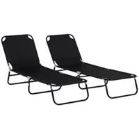 2Pcs Adjustable Backrest Folding Sun Loungers, Black, Refurbished