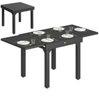 Slatted Top Expandable 4-6 Person Outdoor Patio Table, Black, Refurbished