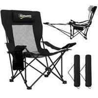 Portable Folding Reclining Outdoor Camping Chair, Black, Refurbished