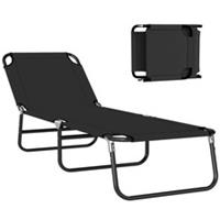 Outdoor Folding Patio Chaise Lounge Chair, Black, Refurbished