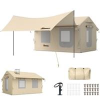 6-8 Person 4-Season Large Inflatable Camping Tent, Khaki, Refurbished