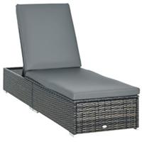 Outsunny Adjustable Rattan Pool&Patio Chaise Lounge, Grey-Green, Refurbished