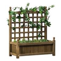 Outsunny Raised Garden Bed with Climbing Trellis, Brown, Refurbished